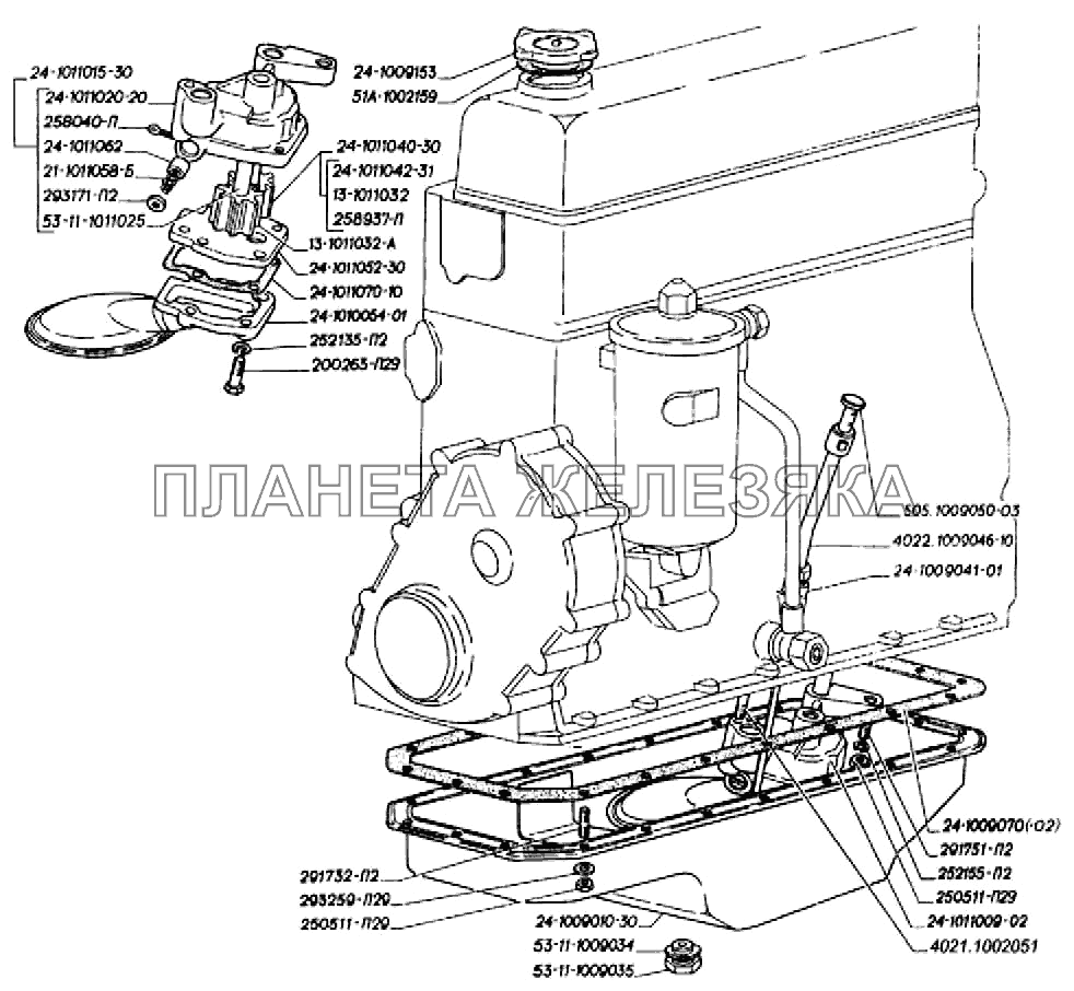 Картер масляный, указатель уровня масла, насос масляный ЗМЗ-402 ГАЗ-3302  (2004)